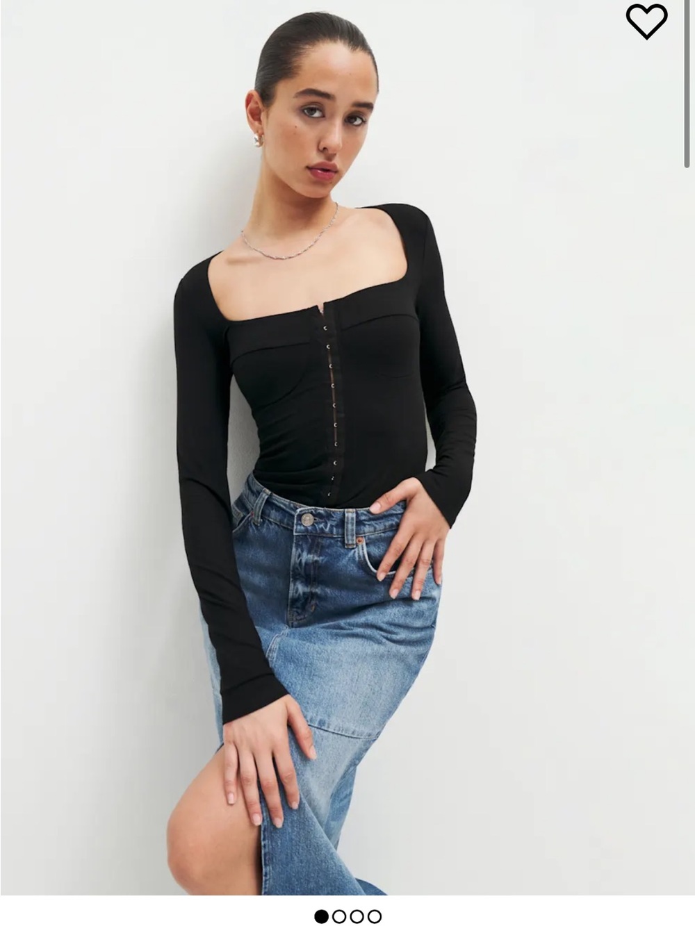 Reformation Black Long-Sleeve Square Neck Snap-Front Bodysuit